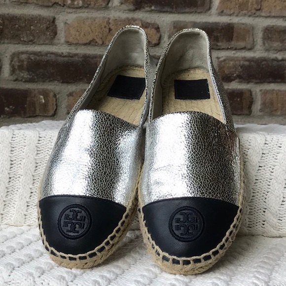 Tory Burch Shoes - Tory Burch Crackled Metallic Espadrille Cap-toe
